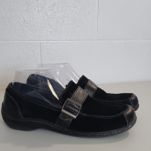 B*O*C Born Black Suede & Leather Loafer Shoes Rubber Bottoms Padded Insole - Picture 1 of 11